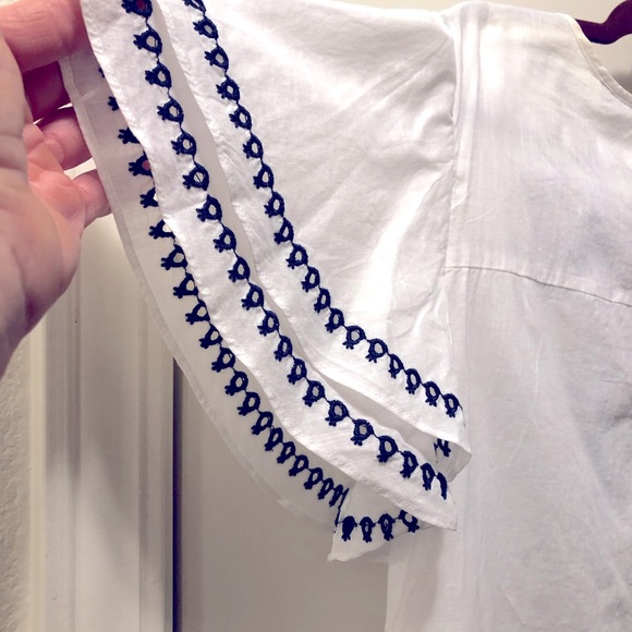 CHARTER CLUB- Navy Blue Embroidery on White Cotton Blouse. Size L - Picture 8 of 10